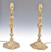 PAIR OF 18TH CENTURY FRENCH BRASS CANDLESTICKS - TABLE LAMPS