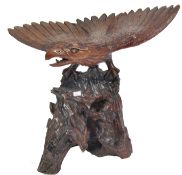 CARVED EARLY 20TH CENTURY LARGE EAGLE BEFORE FLIGHT ON BASE