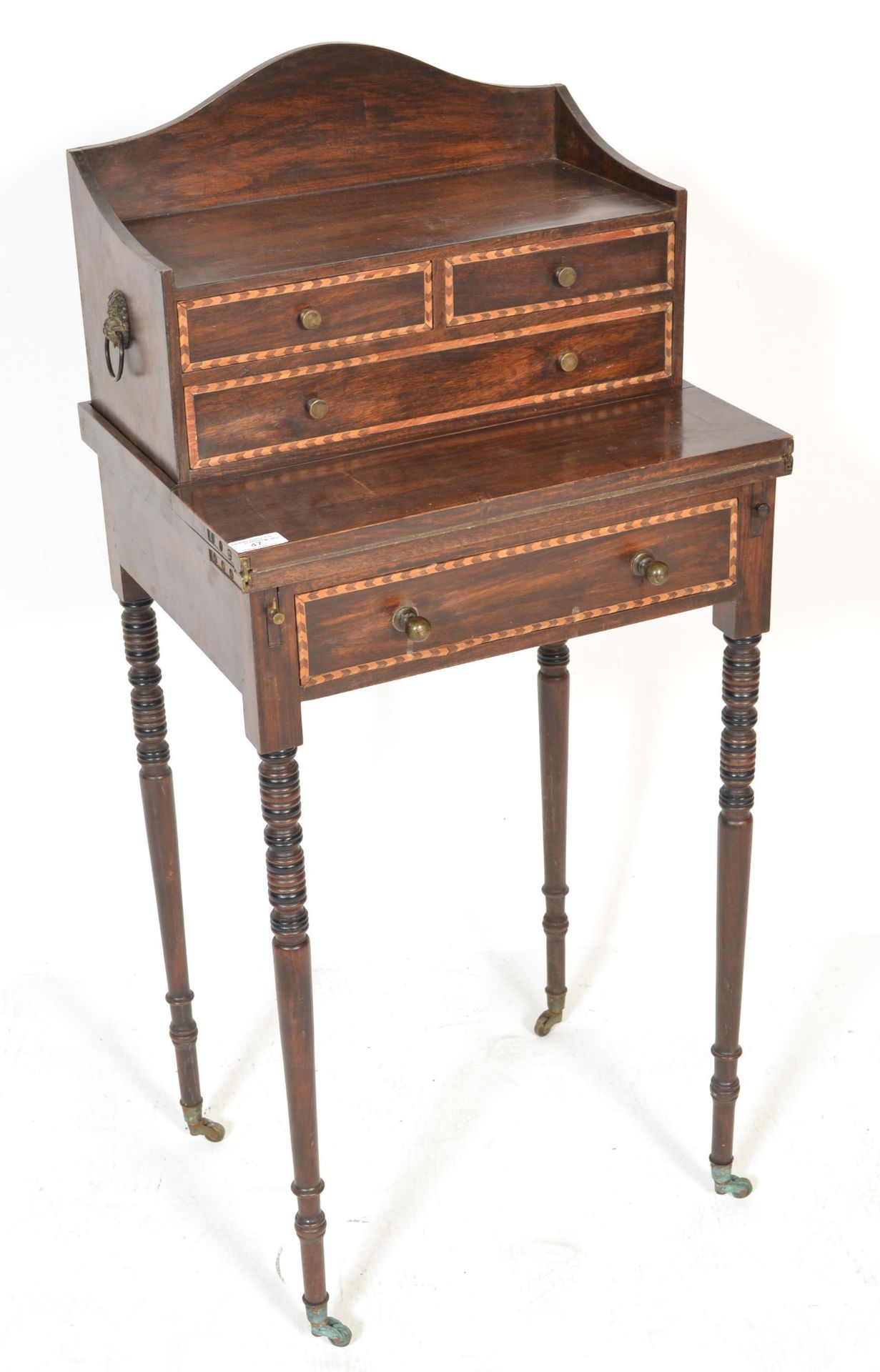 19TH CENTURY MAHOGANY BONHEUR DU JOUR WRITING TABLE DESK - Bild 4 aus 8