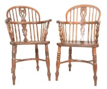A GOOD MATCHED PAIR OF 19TH CENTURY ENGLISH WINDSOR ARMCHAIRS