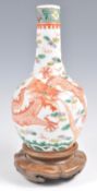 19TH CENTURY CHINESE WUCAI HAND PAINTED DRAGON AND FISH BALUSTER VASE.
