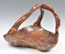 A RARE CARVED FOLD CRAFT EARLY 20TH CENTURY ROOT BOWL OF UNUSUAL FORM