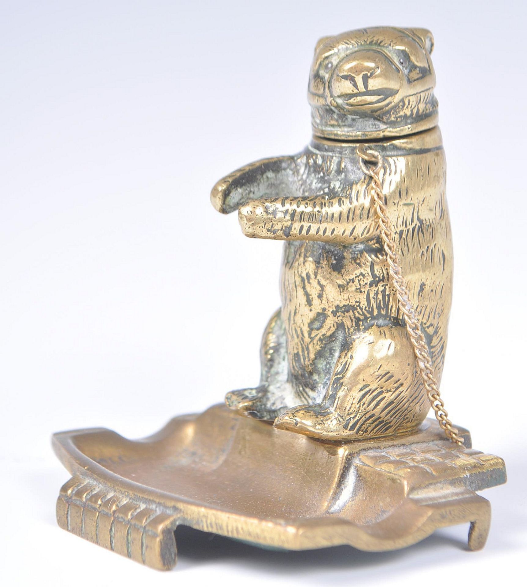 RARE VICTORIAN DANCING BEAR INKWELL AND PEN REST COMPENDIUM