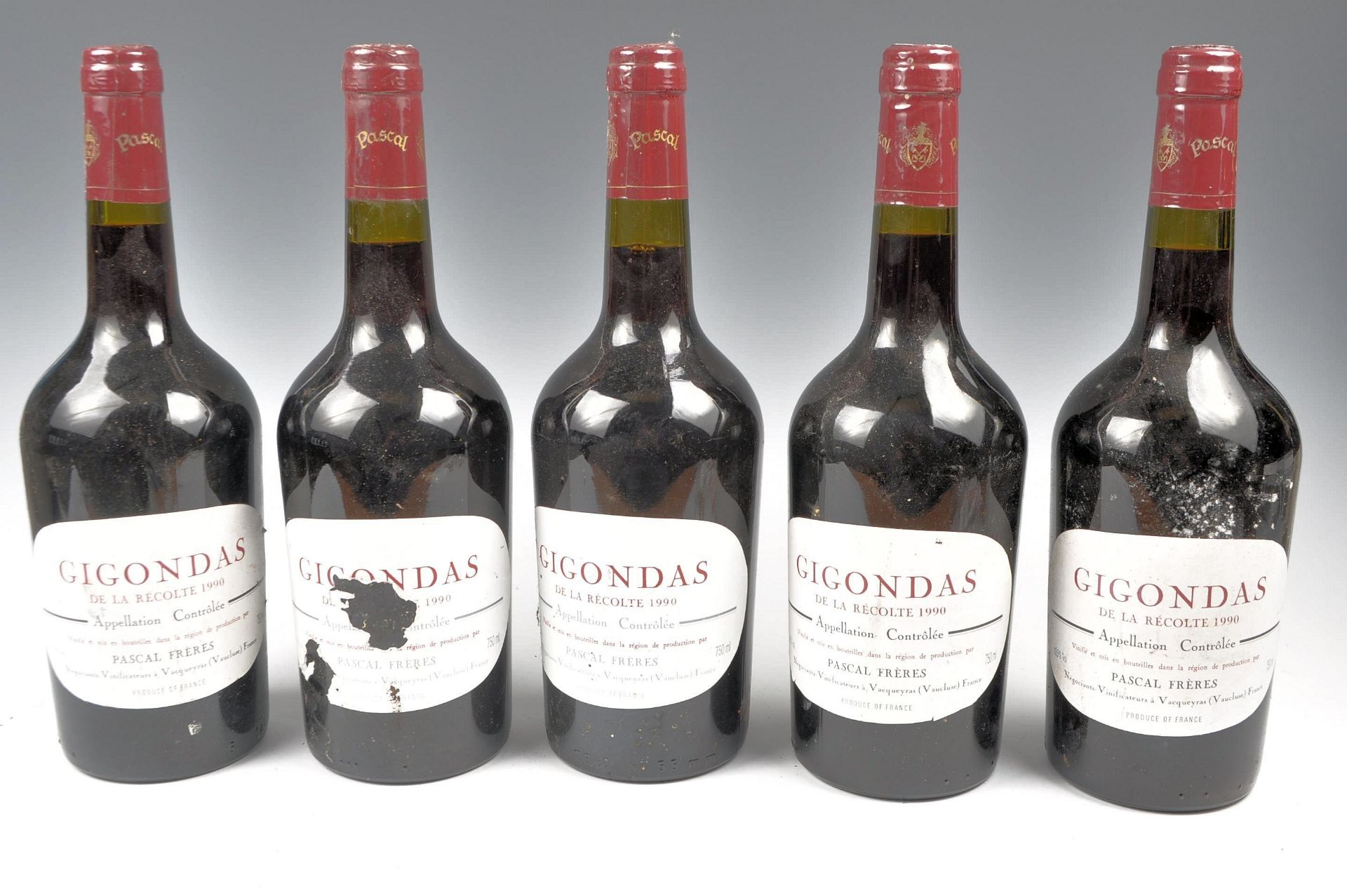 FIVE BOTTLES OF 1990 PASCAL FRERES GIGONDAS DE LA