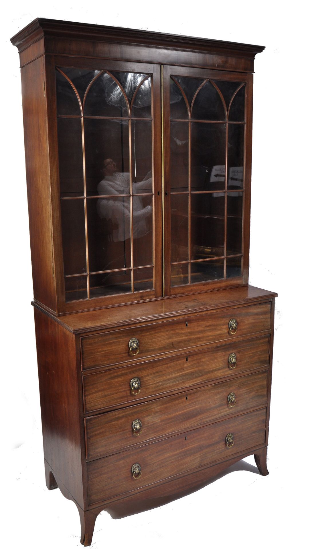 19TH CENTURY GEORGE III MAHOGANY BOOKCASE ON CHEST OF DRAWERS