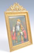 EARLY 19TH CENTURY PAINTING ON IVORY OF ELDERLY GENTLEMEN SET TO EASEL FRAME.