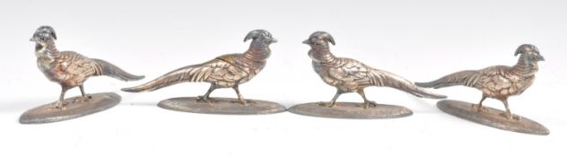 SET OF 4 SILVER HALLMARKED MENU PLACE HOLDERS IN THE FORM OF PHEASANTS