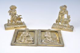 A SET OF FOUR 19TH CENTURY VICTORIAN NURSERY RHYME FIRESIDE BRASSES