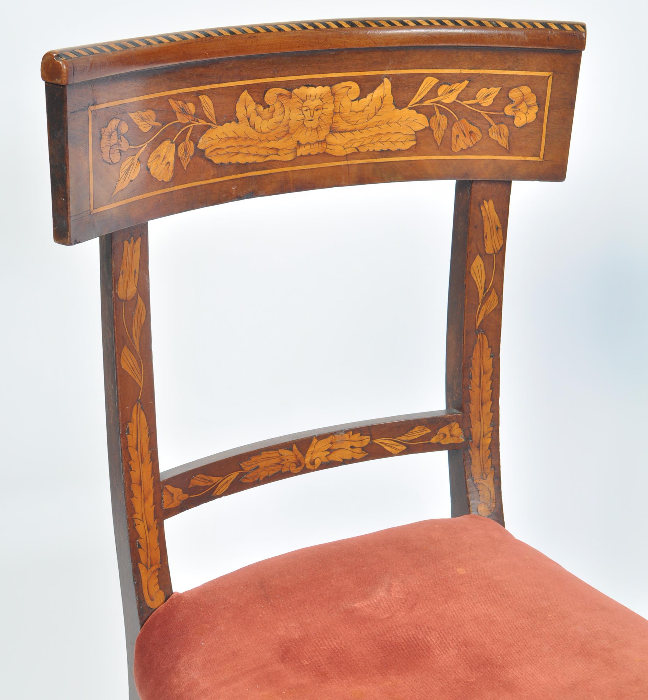 PAIR EARLY 19TH CENTURY DUTCH MARQUETRY BAR BACK DINING CHAIRS - Image 5 of 7