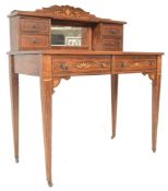 A 19th Century mahogany writing table desk raised on tapering square legs with brass castors. Red