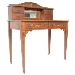 A 19th Century mahogany writing table desk raised on tapering square legs with brass castors. Red