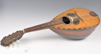 A 19TH CENTURY ROSEWOOD AND MOTHER OF PEARL BUTTERFLY MANDOLIN