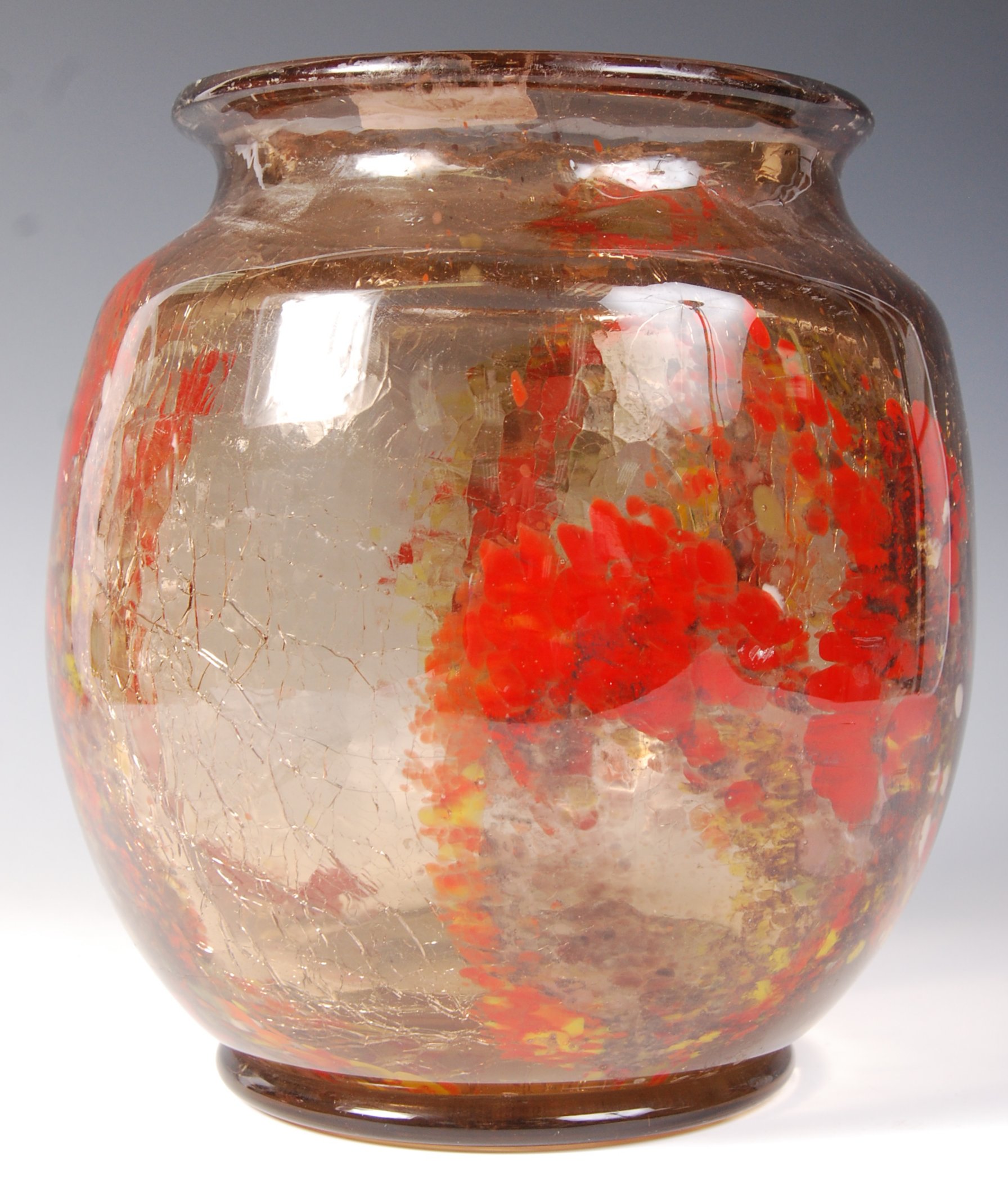 FRENCH STUDIO ART AMBER CRACKLE GLASS VASE BY ERNE - Image 2 of 6