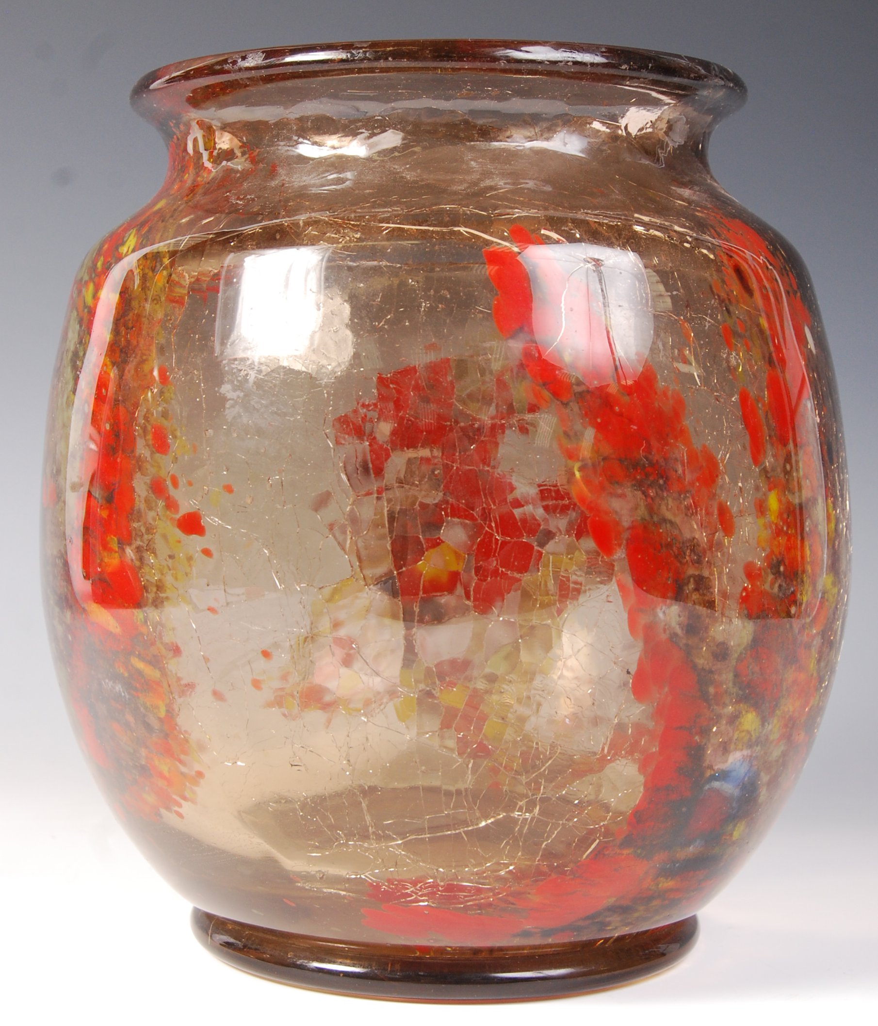 FRENCH STUDIO ART AMBER CRACKLE GLASS VASE BY ERNE