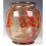 FRENCH STUDIO ART AMBER CRACKLE GLASS VASE BY ERNE