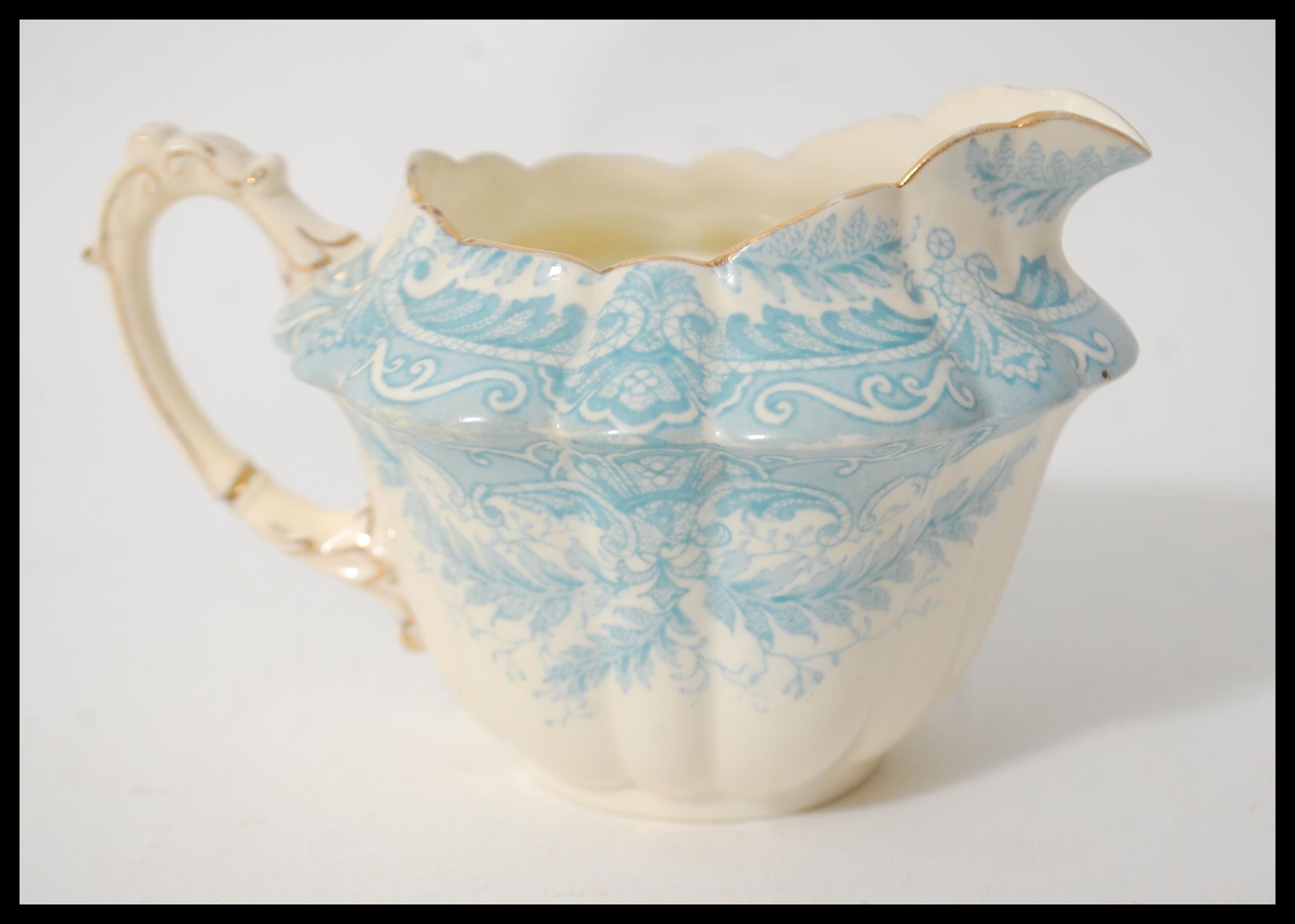 A 19th century Victorian Foley tea service transfer printed in the fern pattern in blue having - Image 5 of 11