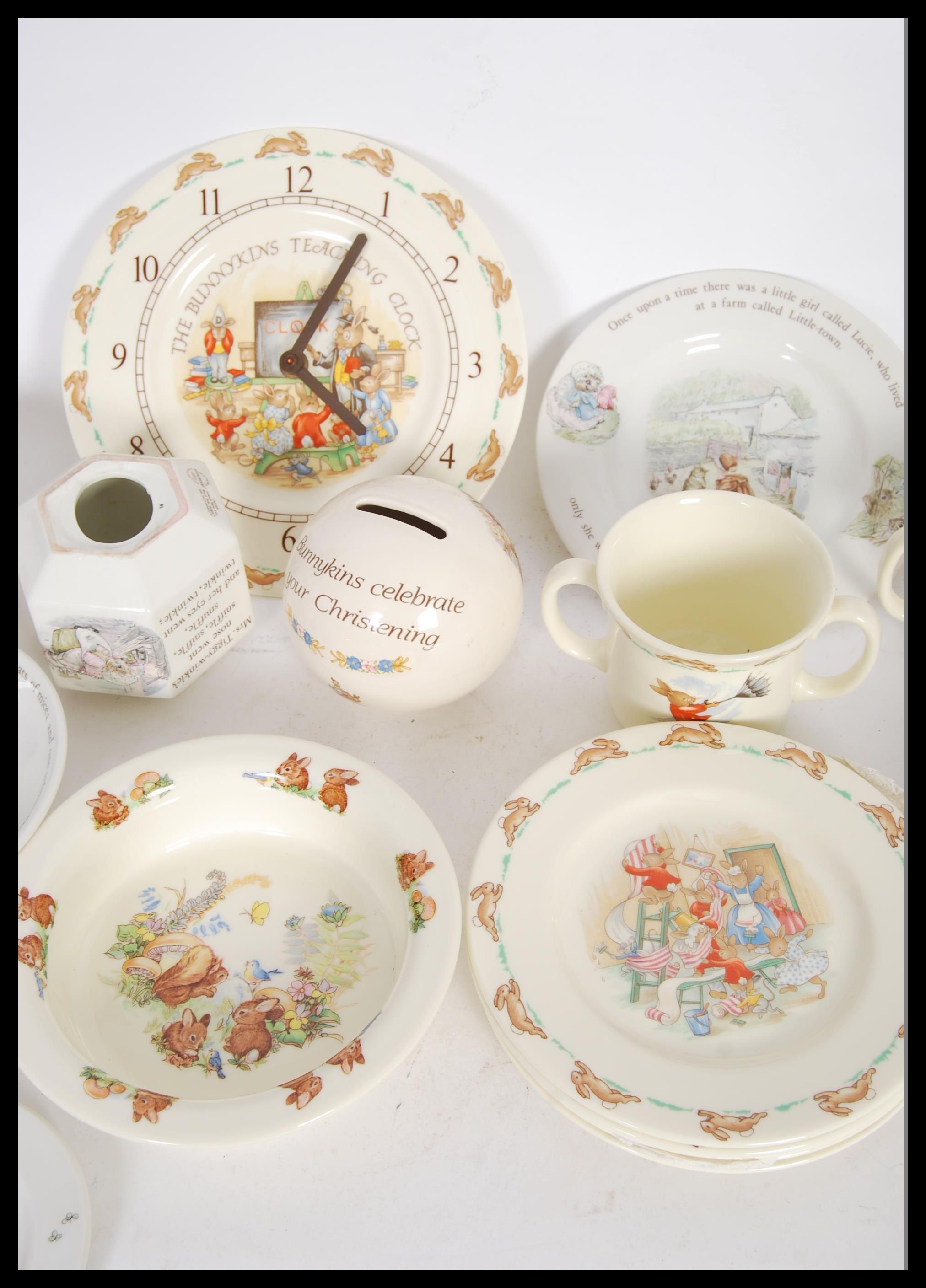 A collection of Royal Doulton ' Bunnykins ' ceramics to include small plates, mugs, money boxes, a - Image 3 of 4