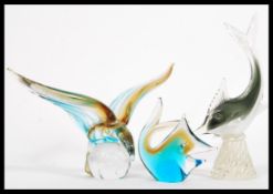 A group of three vintage retro 20th Century studio art glass animals in the manner of Murano to