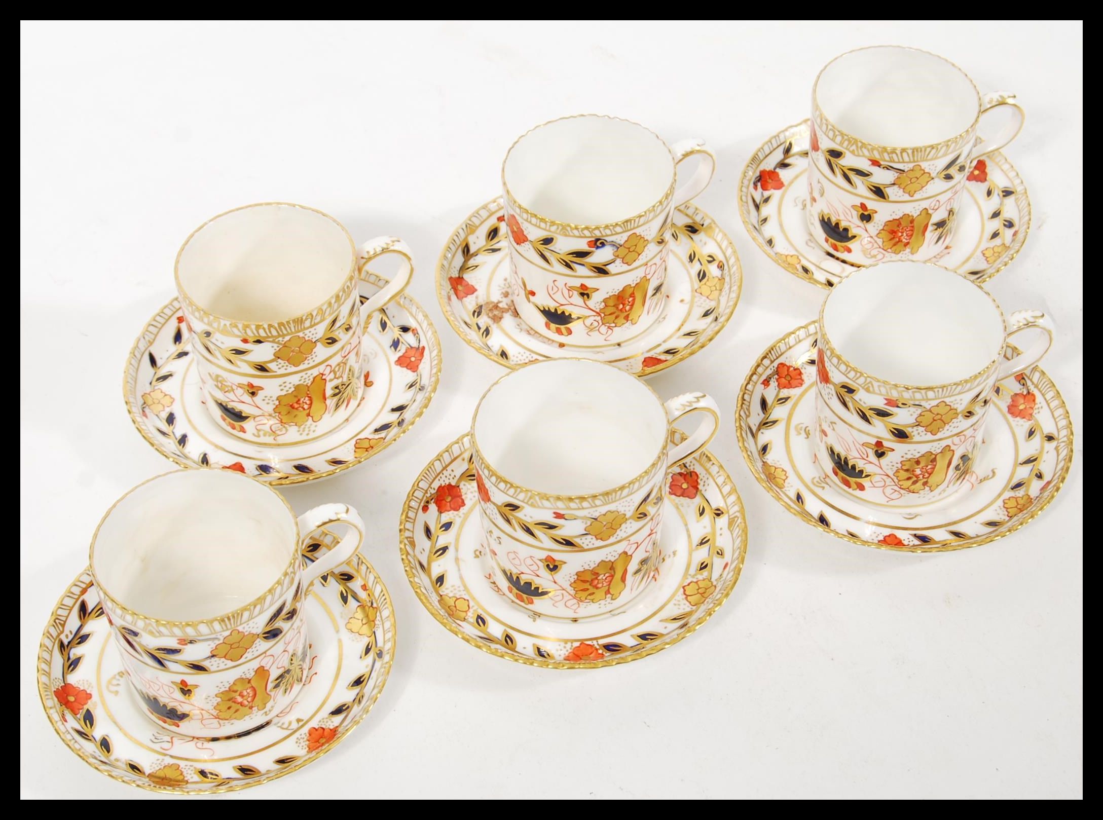 A set of six Royal Crown Derby Imari A 462 pattern tea cups and saucers having hand painted floral - Image 2 of 4