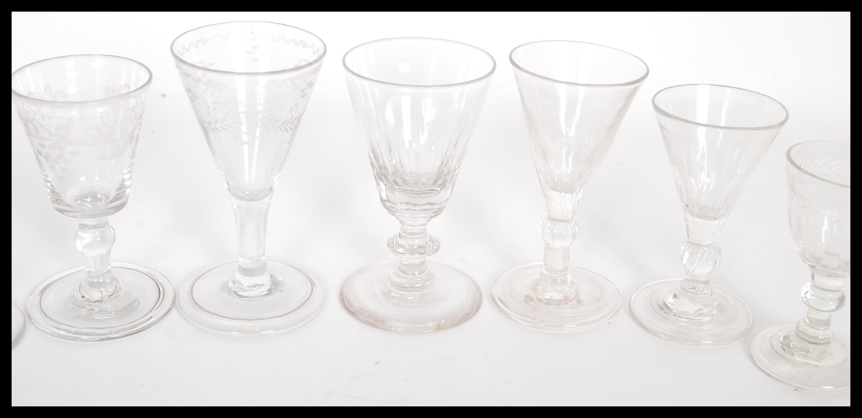 A group of eight 18th / 19th Century Georgian glass drinking glasses to include faceted and etched - Image 3 of 5