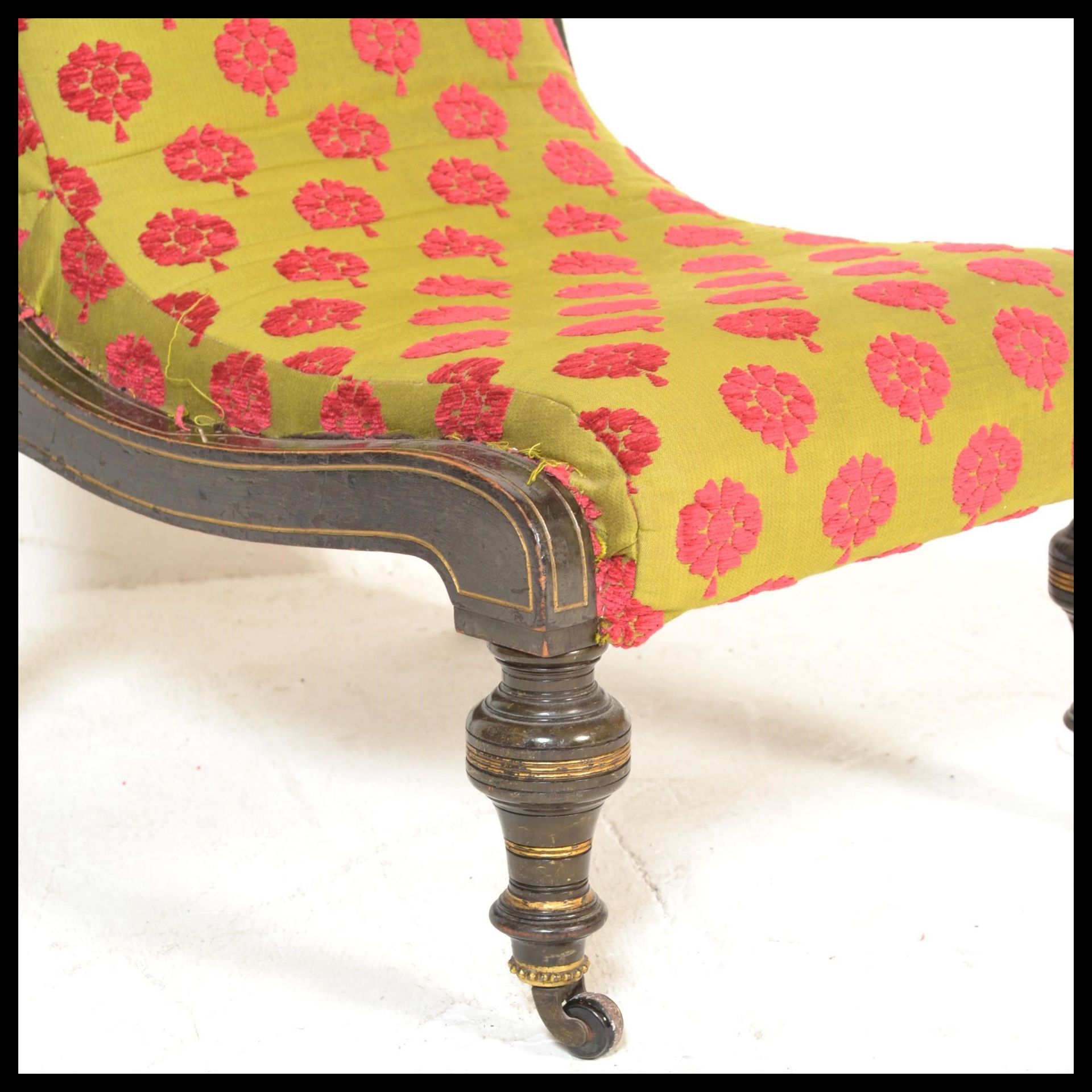 A 19th Century Victorian aesthetic movement nursing chair the wooden frame having decorative inlay - Bild 2 aus 6