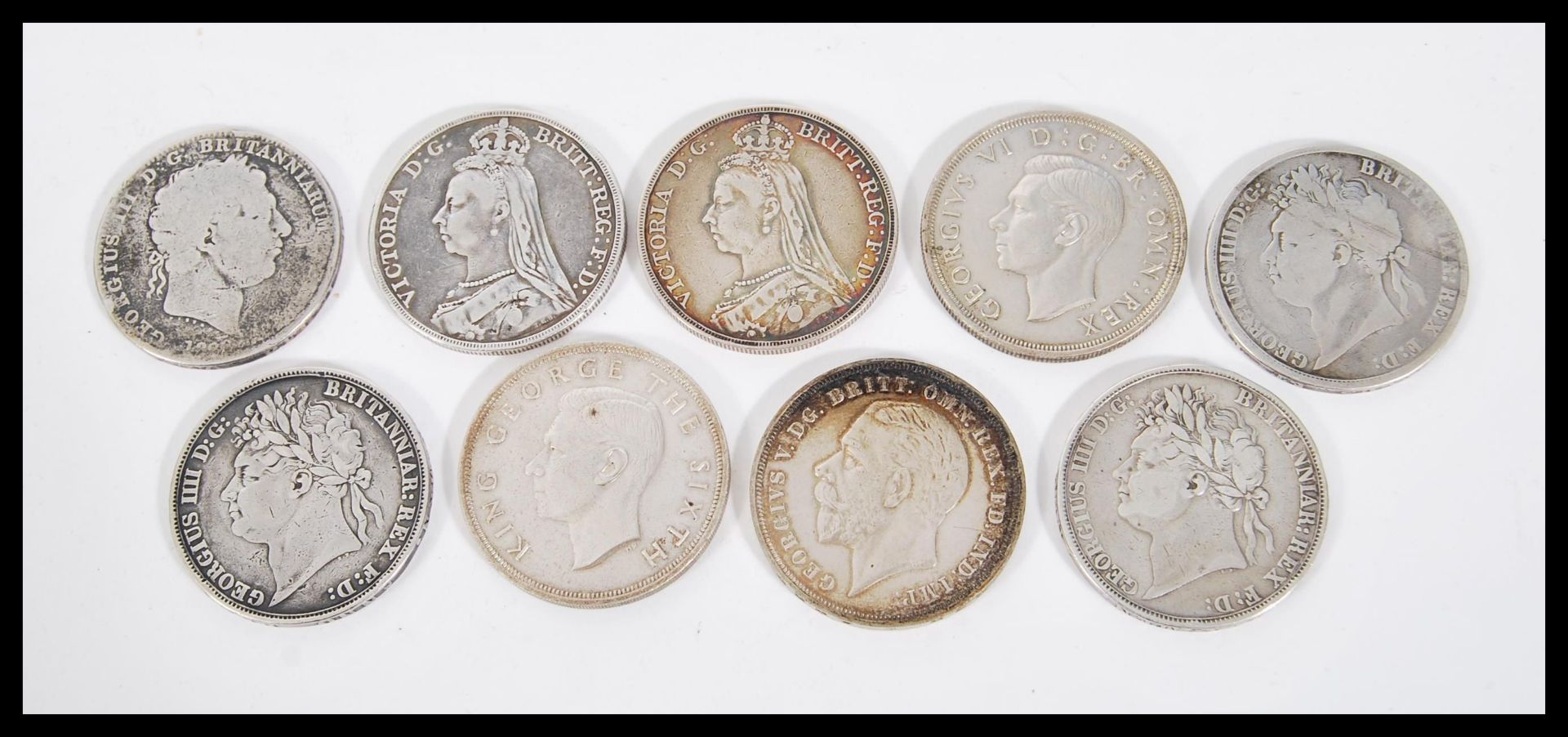 A selection of silver and half silver crowns to include three Georgian crowns including 1822,1822,