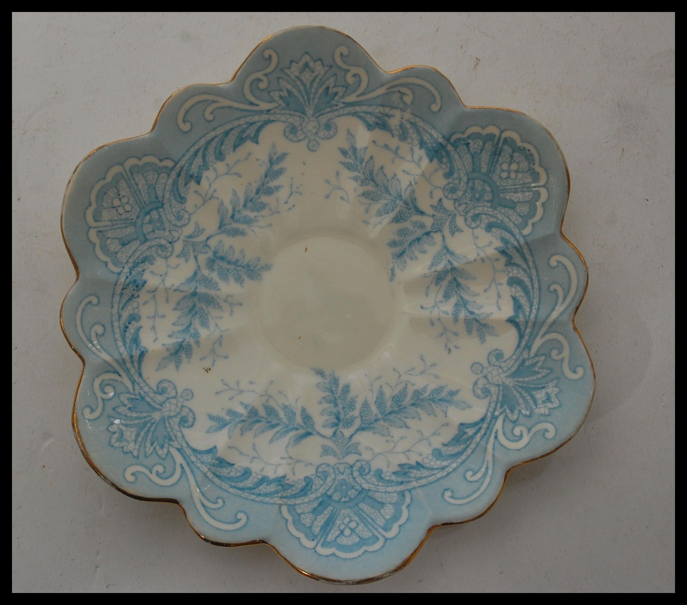 A 19th century Victorian Foley tea service transfer printed in the fern pattern in blue having - Image 8 of 11