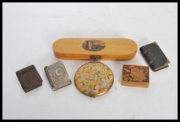 A collection of items to include vestas ( four ), a wooden velvet lined hinged box with St John's