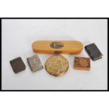 A collection of items to include vestas ( four ), a wooden velvet lined hinged box with St John's