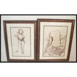 A pair of large contemporary pastel still life studies of nude females set to large chrome frames