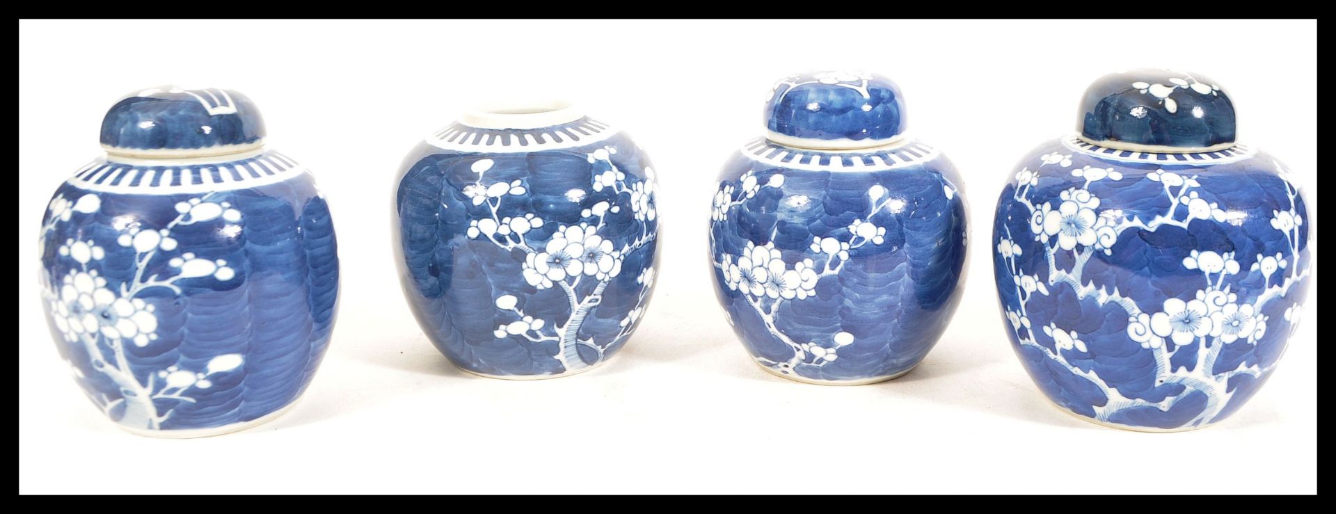 Two early 20th Century Chinese blue and white ginger jars in the Prunus pattern both having double - Image 2 of 3