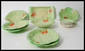 A selection of vintage 1960's Carlton Ware cabbage plates to include a nut bowl in the form of a