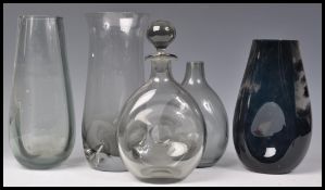 A group of vintage retro 20th Century studio art glass to include a smokey Holmgaard dimble Danica
