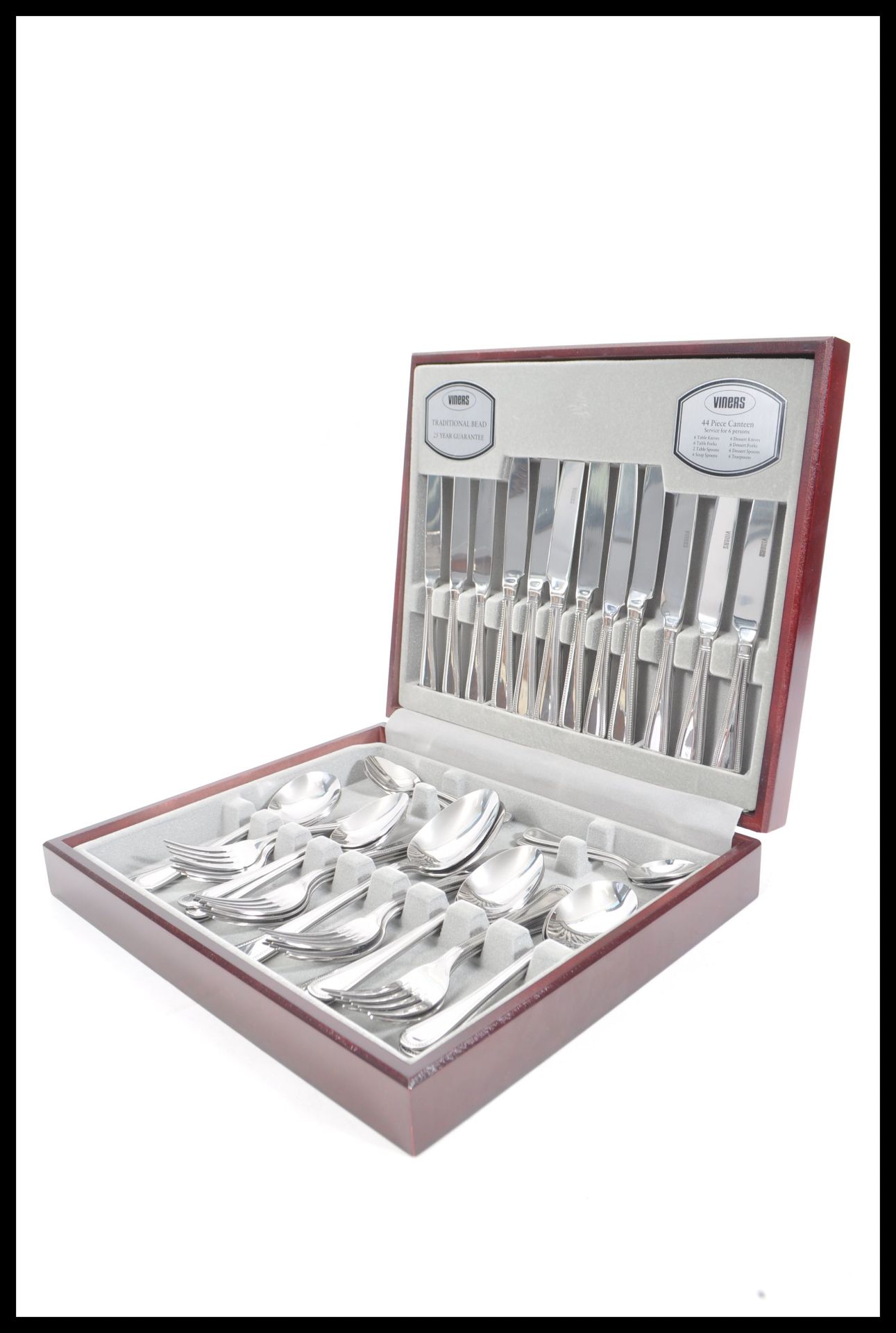 A vintage 20th Century Viners six person 44 piece silver plated Westbury canteen of cutlery in the - Image 2 of 4