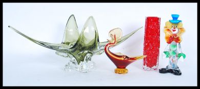 A group of vintage 20th Century studio art glass to include a ruby red Whitefriars style bark effect