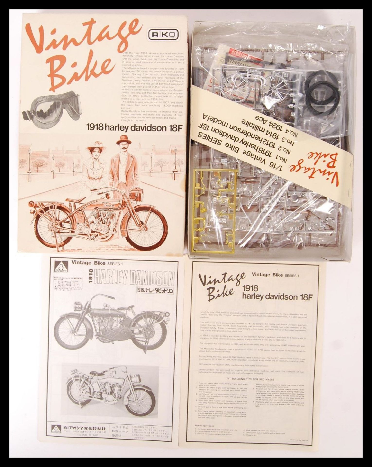 RIKO MADE VINTAGE BIKE SERIES 1 1918 HARLEY DAVIDSON 18F MODEL KIT - Bild 2 aus 3