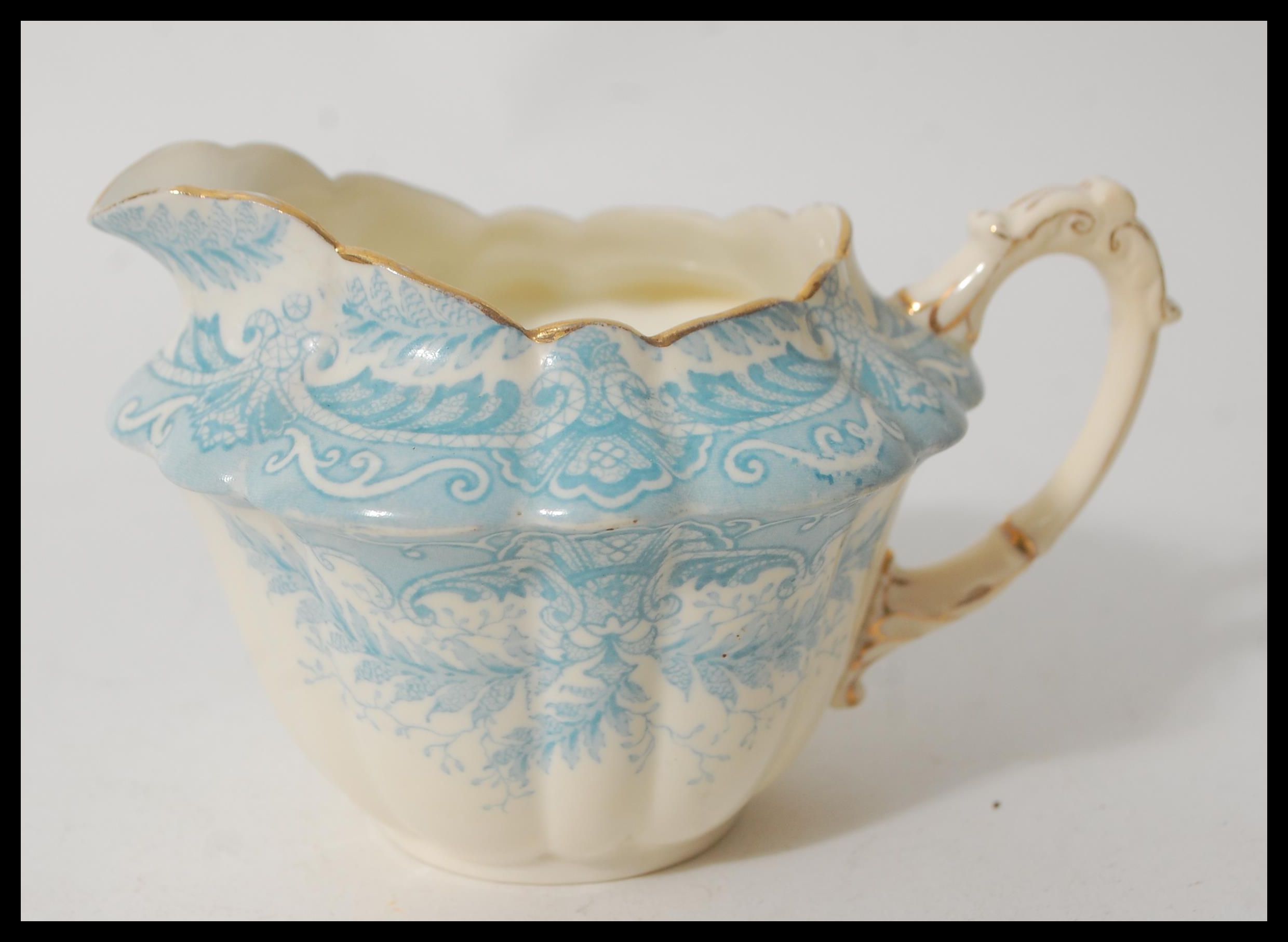 A 19th century Victorian Foley tea service transfer printed in the fern pattern in blue having - Image 6 of 11