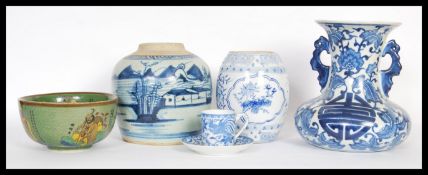 A collection of Chinese ceramics and porcelain to include a Celadon green glaze crackle bowl