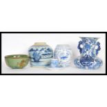 A collection of Chinese ceramics and porcelain to include a Celadon green glaze crackle bowl