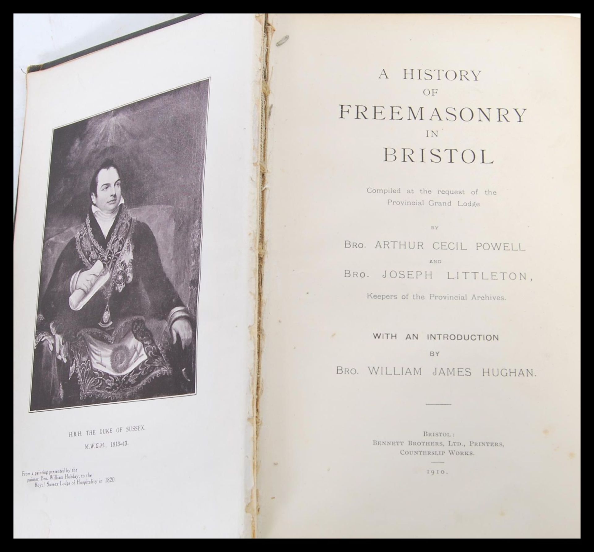 Local Interest - ' A History of Freemasonry in Bristol ' by Arthur Cecil Powell and Joseph Littleton - Image 3 of 4