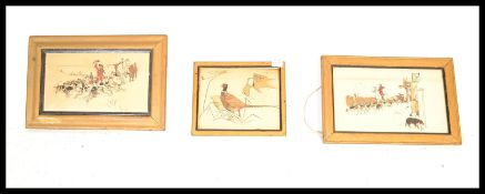 After Cecil Aldin (1870-1935) A set of three framed lithograph coloured prints two depicting hunting