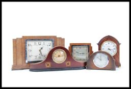A group of five vintage 20th Century mantel clocks to include a Comitti of London Mahogany cased