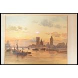 Bradley Carter English 20th Century a watercolour painting depicting the London Thames river scene