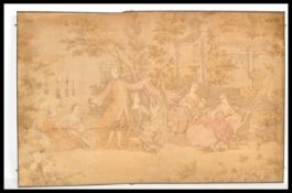 A large 19th Century tapestry embroidery depicting a gentleman with artist painting two maidens