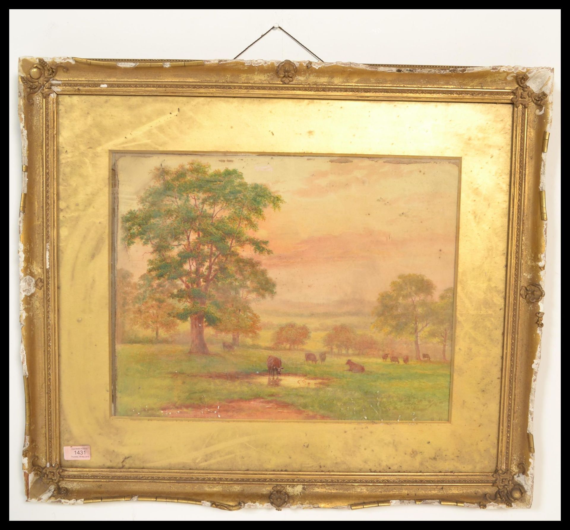 A 19th Century watercolour painting depicting highland cattle and landscape set to an ornate gilt - Bild 2 aus 5