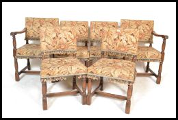 A set of 6 Cromwellian style oak dining chairs dating to the late 19th / early 20th century. The