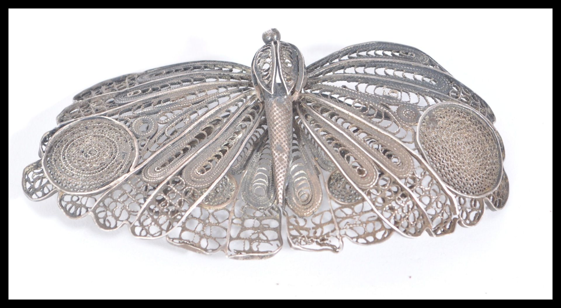 A large antique silver filigree brooch in the form of a butterfly along with a silver brooch - Image 2 of 4