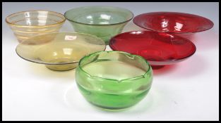 A group of vintage 20th Century retro studio art glass bowls to include Whitefriars banded bowl,