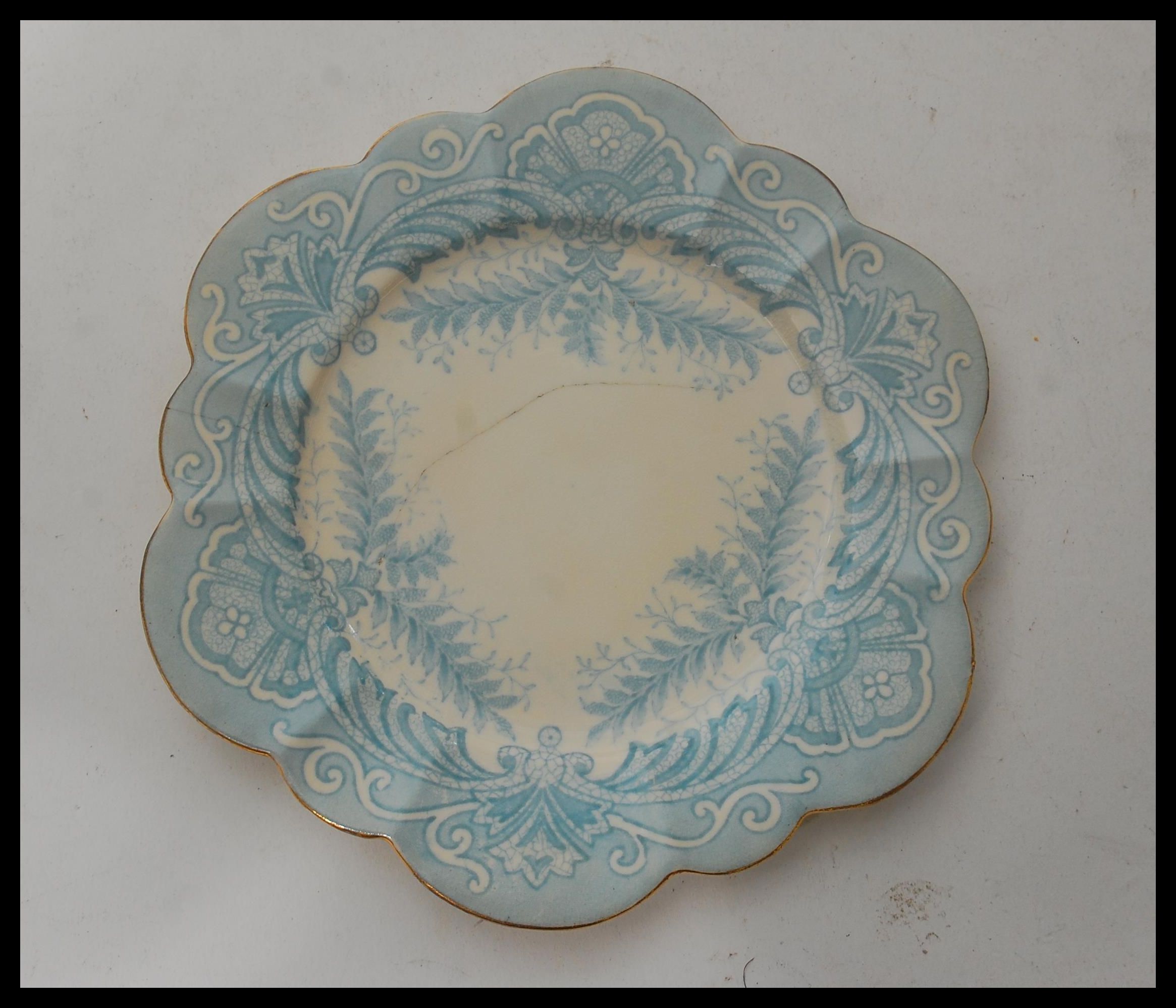 A 19th century Victorian Foley tea service transfer printed in the fern pattern in blue having - Image 9 of 11