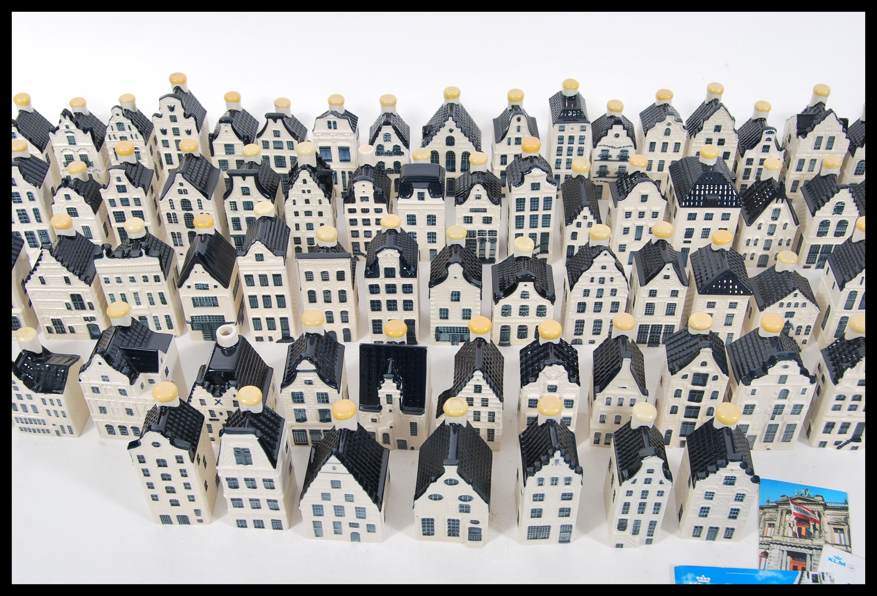 A collection of seventy nine collectable KLM ceramic blue and white Delft 'Bols' houses, all wax - Image 3 of 7